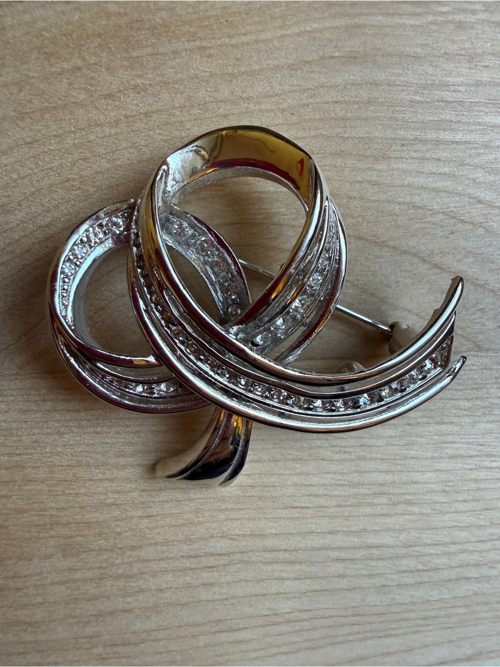 Vintage D'Orlan Signed Rhinestone Ribbon Bow Brooch Silver Tone Canadian Designe